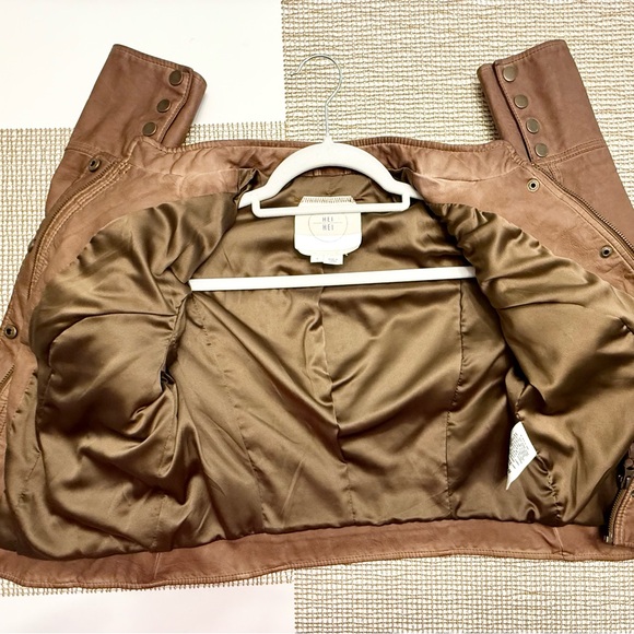 HEI HEI by ANTHROPOLOGIE Brown Vegan Leather Bomber‎ Jacket Size Small